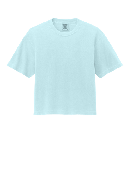 Comfort Colors women's chambray mint crop boxy tee with garment-dyed, heavyweight fabric and relaxed fit.