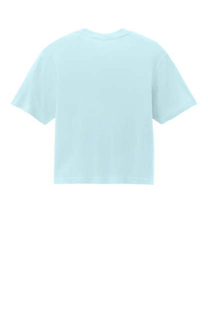 Chambray mint women's Comfort Colors boxy crop top with garment-dyed, heavyweight fabric and relaxed fit, featuring a custom print on back.