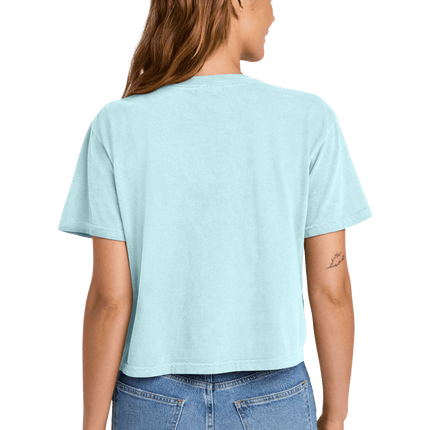 Chambray Mint Comfort Colors Boxy Tee for Women – heavyweight, garment-dyed with custom print Model back