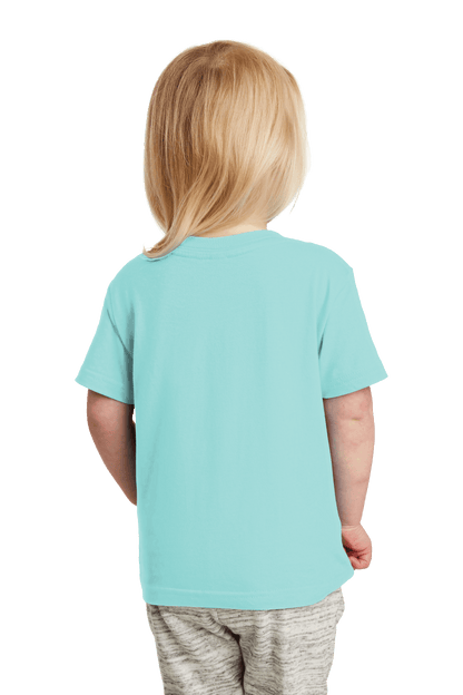 Back view of Rabbit Skins toddler fine jersey T-shirt made of soft cotton, designed for kids with a comfortable fit.