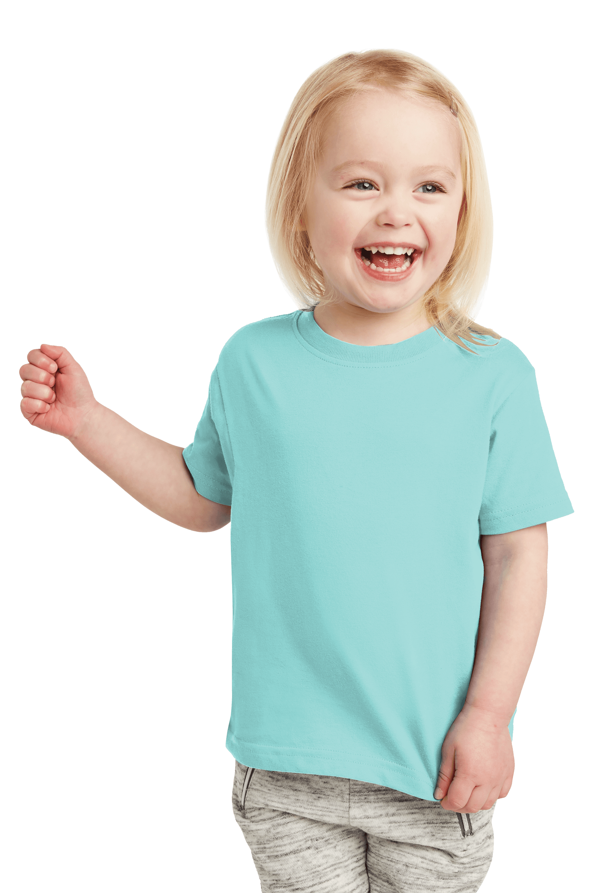 Front view of a soft cotton toddler's fine jersey T-shirt by Rabbit Skins, designed for kids, featuring a comfortable fit.