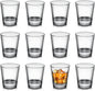 Set of 12 clear shot glasses by Print View, showcasing sleek glassware perfect for drinking or customization, displayed on a plain background.