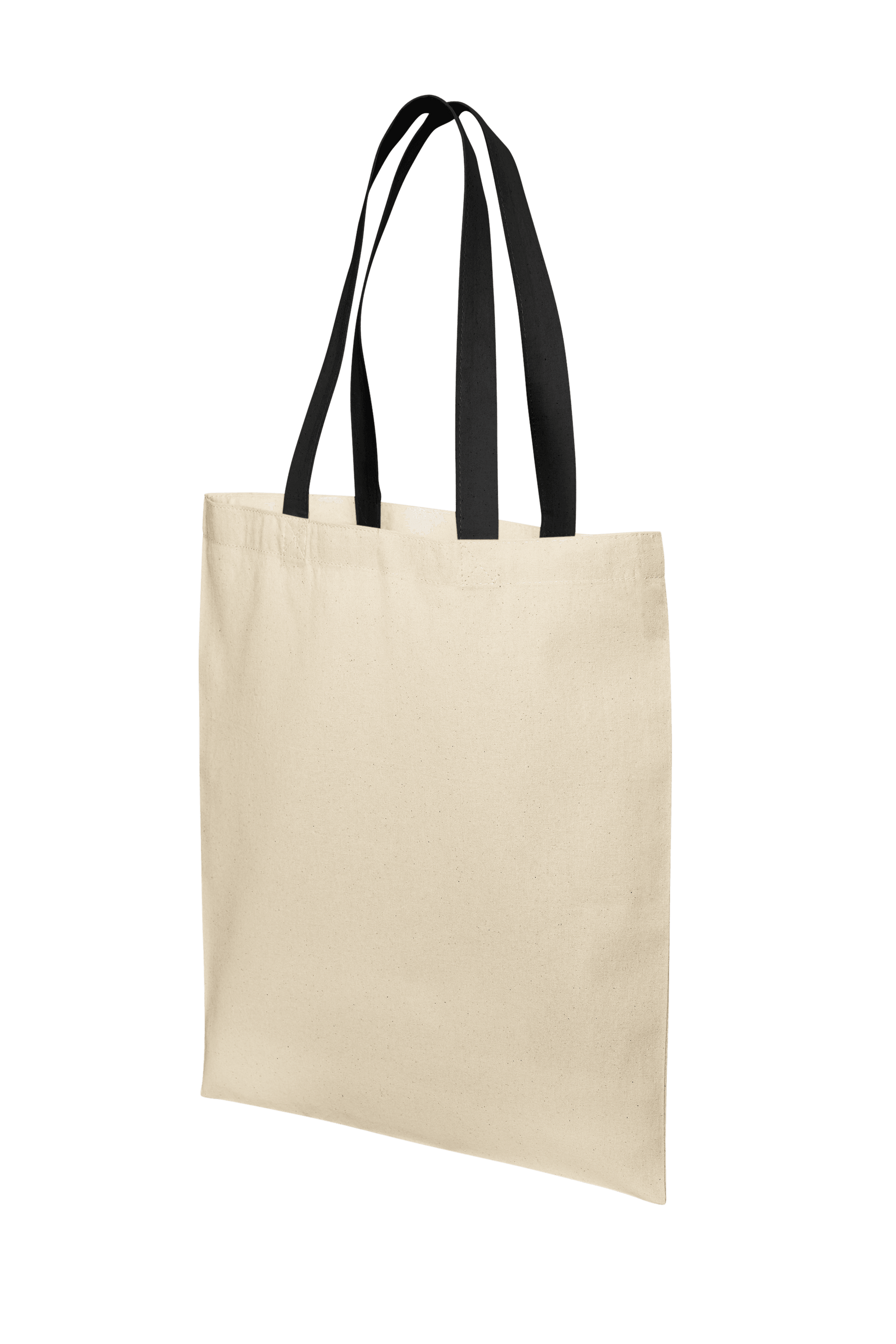 Lightweight black cotton tote bag with natural finish, featuring printed design, reusable cloth tote bag by Print View.