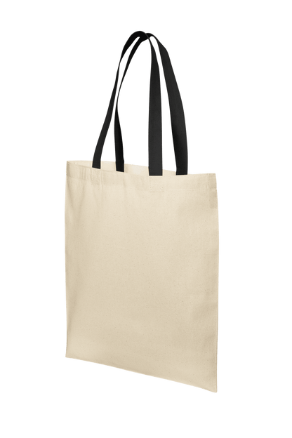 Lightweight black cotton tote bag with natural finish, featuring printed design, reusable cloth tote bag by Print View.
