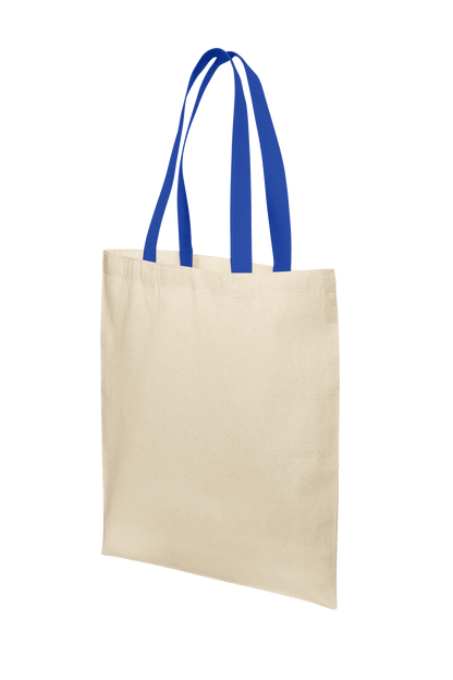 Light blue cotton tote bag from Print View with natural finish, reusable cloth design, featuring printed details.