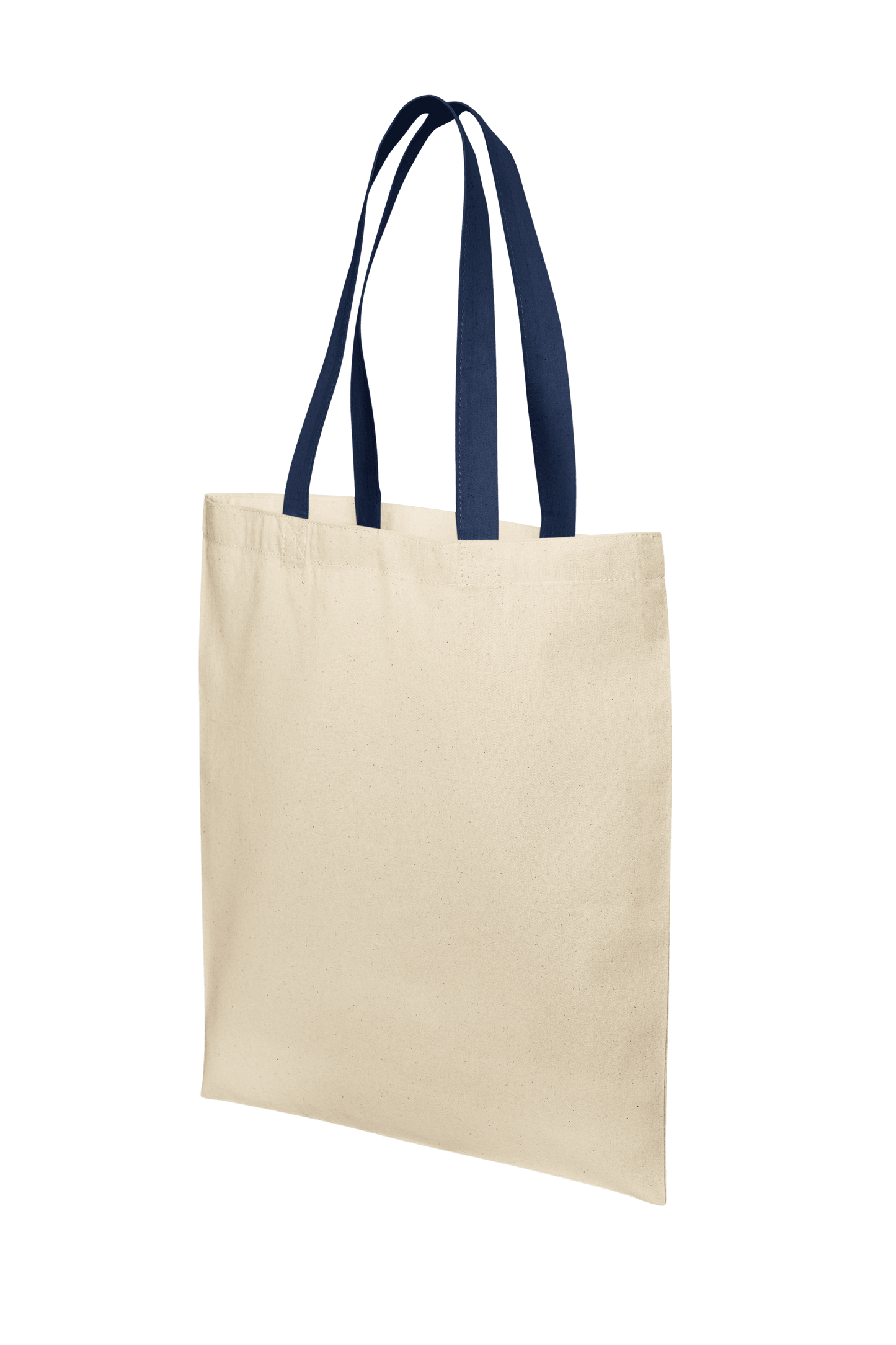 Natural cotton tote bag in navy with Print View logo, lightweight reusable cloth bag suitable for shopping or casual use