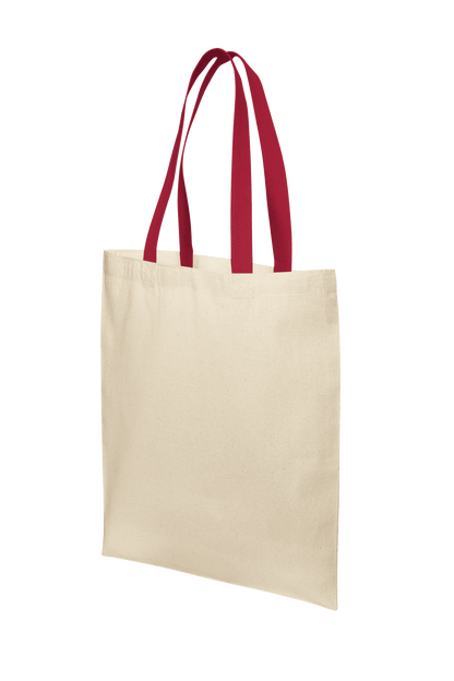 Lightweight cotton tote bag by Print View with red print design, reusable cloth bag perfect for shopping or daily use.