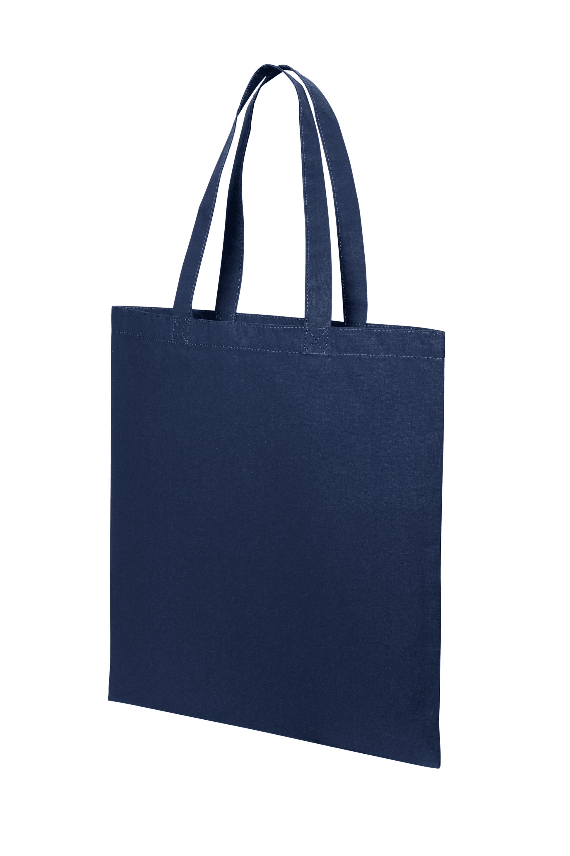 Navy blue cotton tote bag by Print View, lightweight reusable cloth bag with printed design, perfect for shopping or daily use.