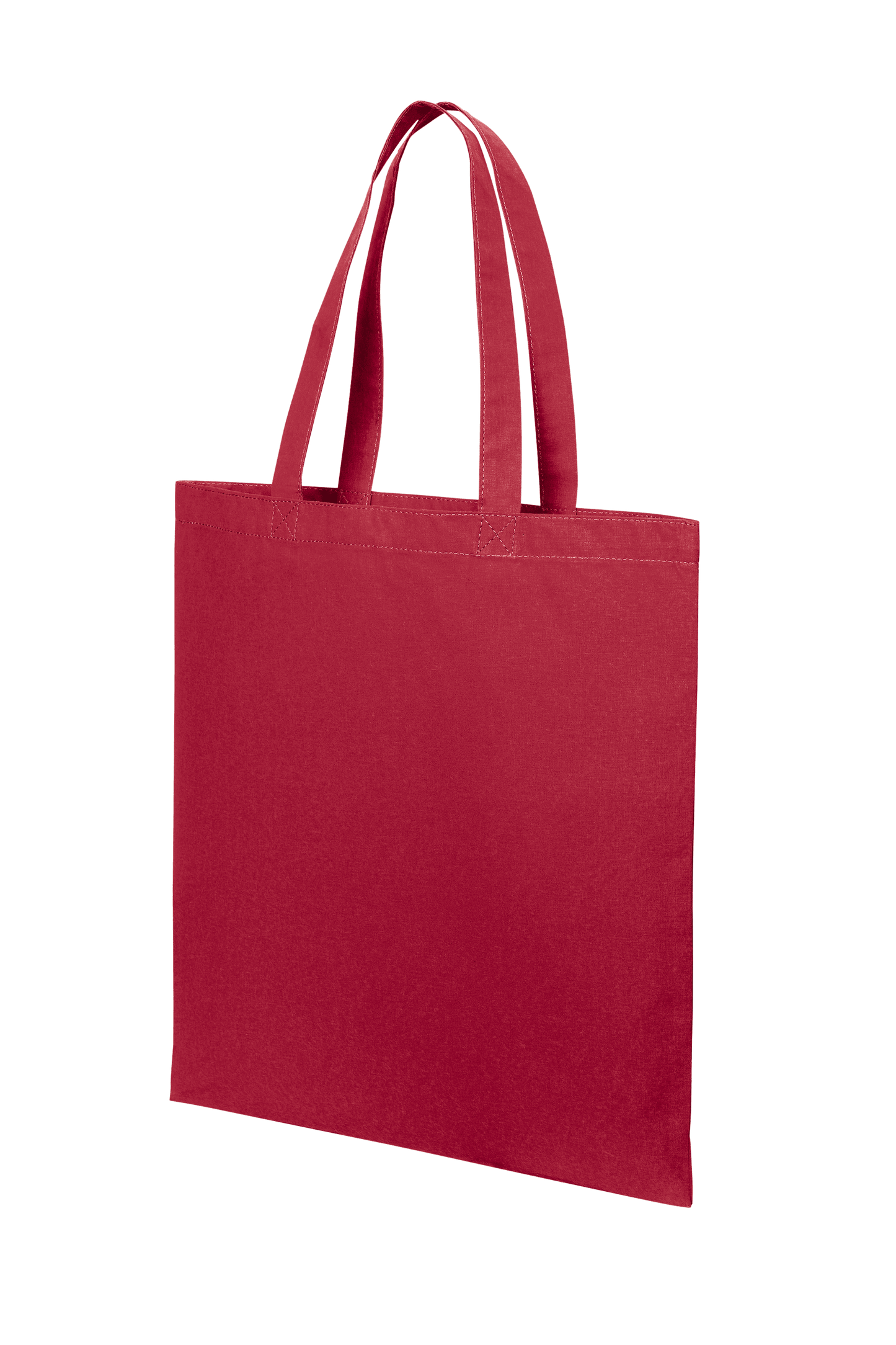 Red cotton tote bag by Print View featuring a printed design, lightweight reusable cloth bag suitable for shopping or daily use.