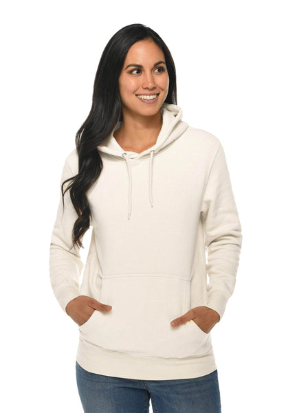 Cream-colored Lane 7 unisex plain premium hoodie with print view, showing a comfortable pullover design and customizable options.