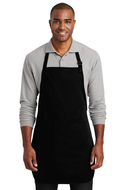 Black Port Authority apron with embroidered personalized name, ideal for cooking, BBQ, and gift occasions.