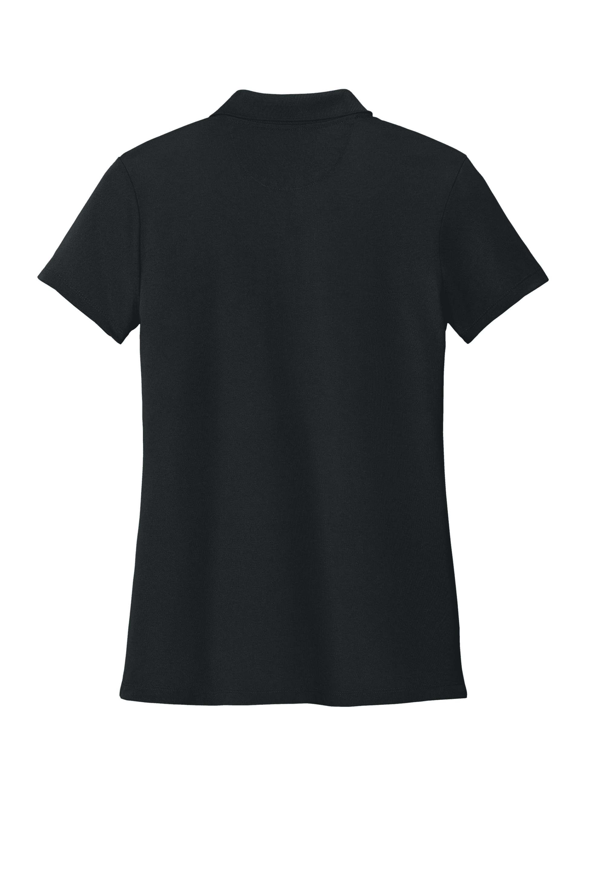 Black women's Brooks Brothers mesh pique performance polo shirt with breathable fabric and custom embroidery.