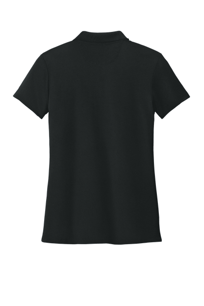 Black women's Brooks Brothers mesh pique performance polo shirt with breathable fabric and custom embroidery.
