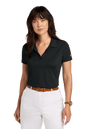 Black Brooks Brothers women’s mesh pique performance polo shirt with breathable fabric and custom embroidery, feminine fit.