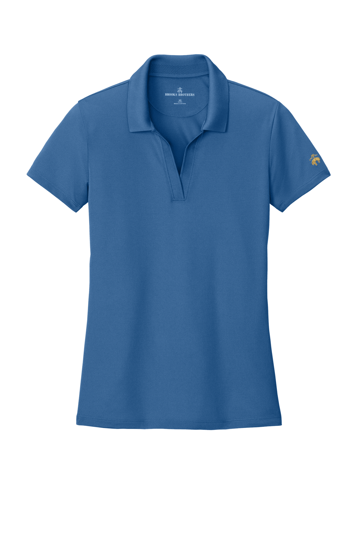 Brooks Brothers women's mesh pique performance polo shirt in breathable blue fabric with custom embroidery and feminine fit.