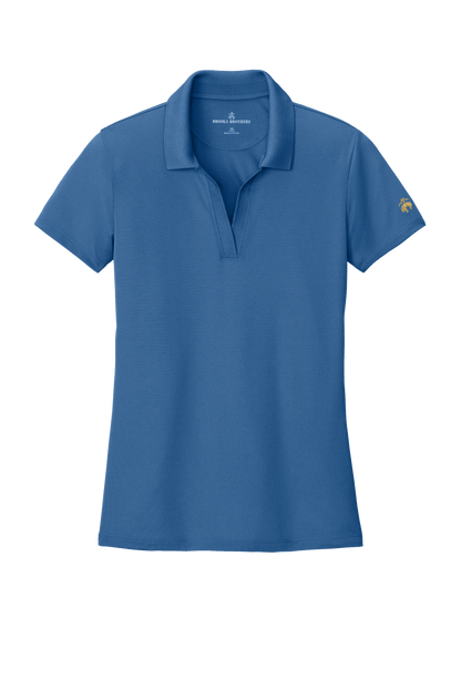 Brooks Brothers women's mesh pique performance polo shirt in breathable blue fabric with custom embroidery and feminine fit.