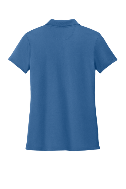 Brooks Brothers women's mesh pique performance polo shirt in blue, featuring breathable fabric and custom embroidery.