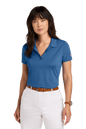 Brooks Brothers women's mesh pique performance polo shirt with breathable fabric and custom embroidery, in a feminine fit, blue color.