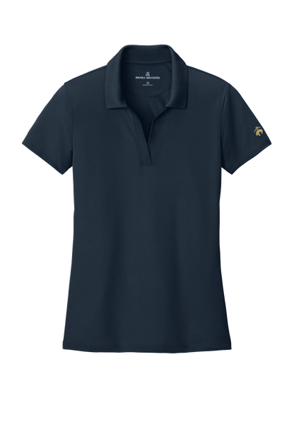 Brooks Brothers women's mesh pique performance polo shirt in navy with custom embroidery, moisture-wicking and breathable fabric.