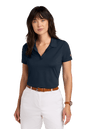 Brooks Brothers women's mesh pique performance polo shirt in navy, breathable fabric, moisture-wicking, with custom embroidery.