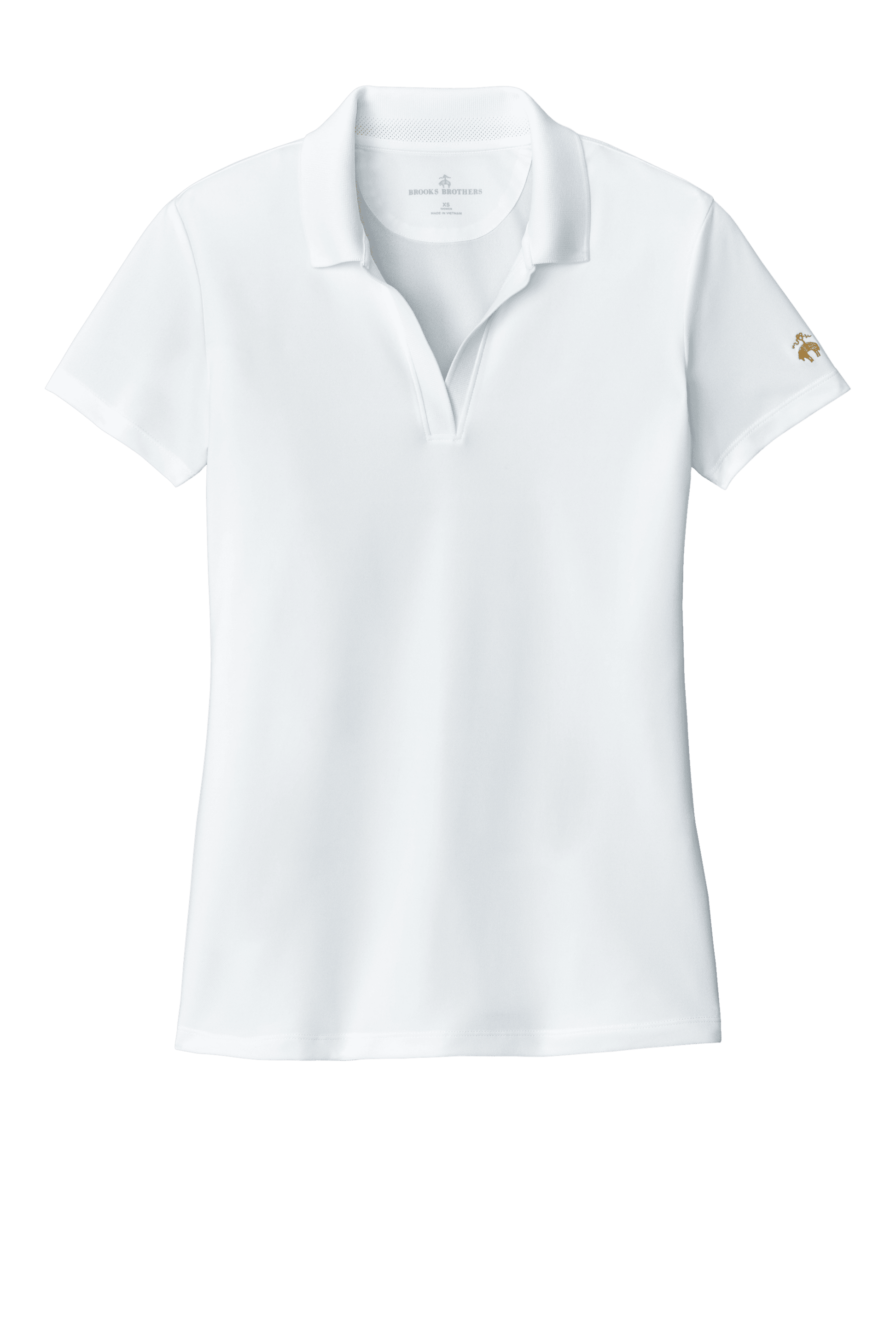 White Brooks Brothers women's mesh pique performance polo shirt with breathable fabric and custom embroidery, designed for a comfortable fit.