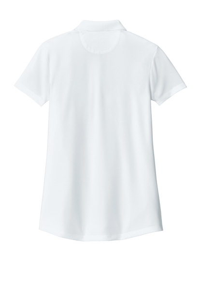 Brooks Brothers women's white mesh pique performance polo shirt with custom embroidery and moisture-wicking fabric.