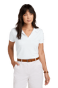 Brooks Brothers women's mesh pique performance polo shirt in white with custom embroidery, breathable fabric, feminine fit, moisture-wicking