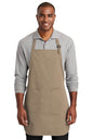 Custom khaki apron by Port Authority for cooking, BBQ, or gifts, featuring personalized print for kitchen or outdoor grilling.