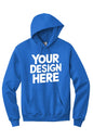 Blue personalized hoodie from Print View, unisex pullover with custom printed or embroidered design, premium casual wear.