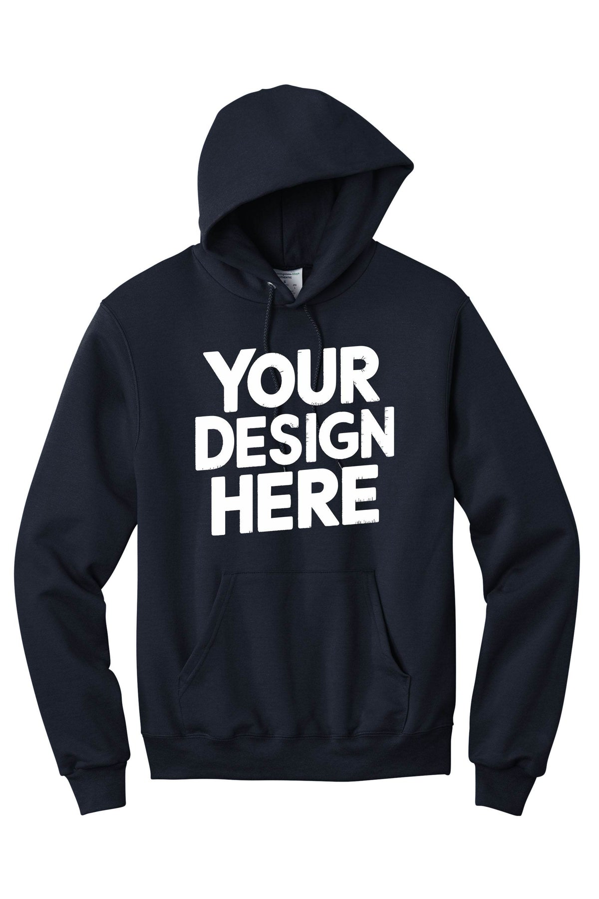 Navy custom hoodie from Print View featuring personalized printed or embroidered design, unisex pullover style.