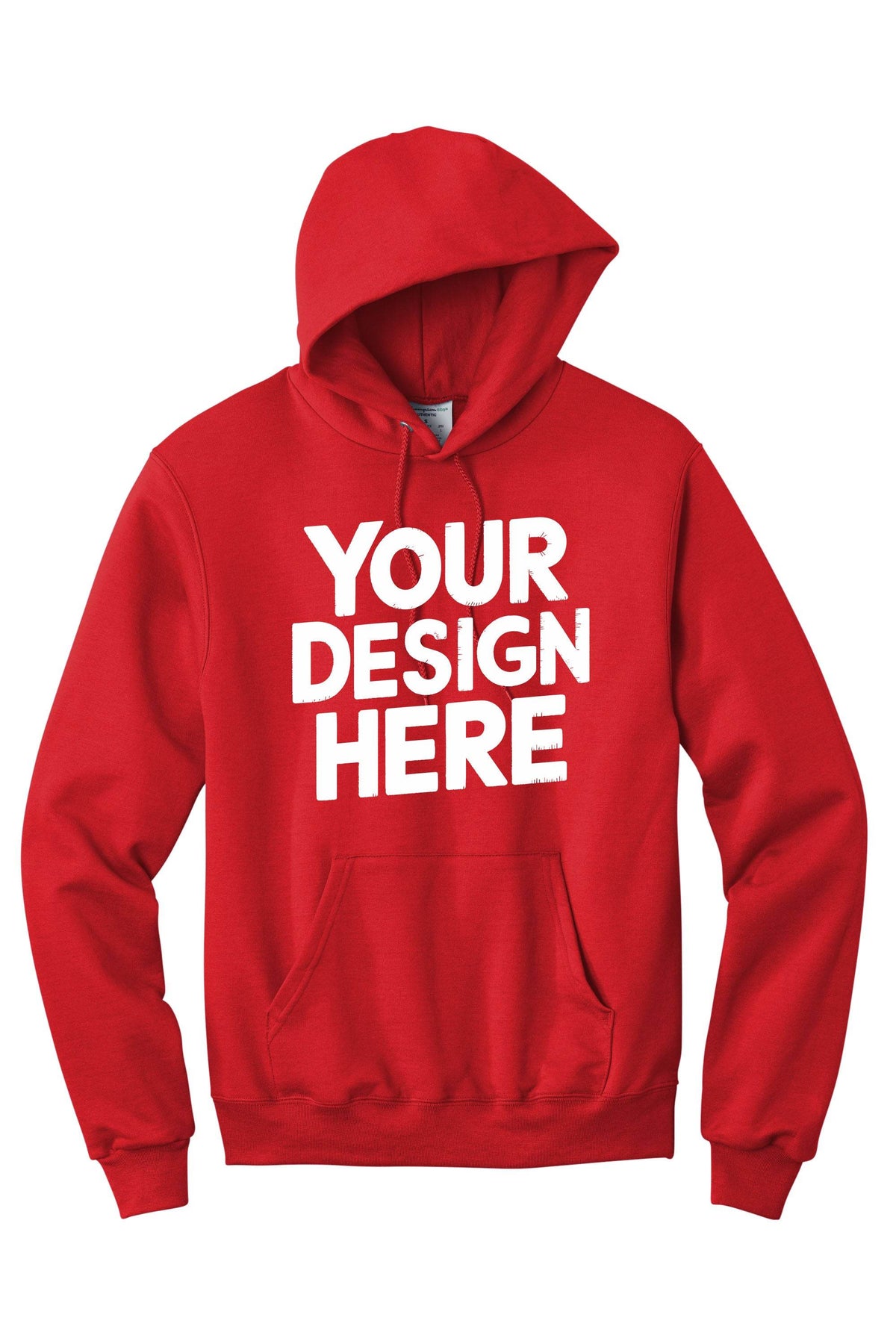 Red custom hoodie by Print View featuring personalized printed or embroidered design on a premium unisex pullover.