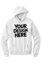 White personalized hoodie from Print View featuring custom printed or embroidered design, unisex pullover for casual wear.