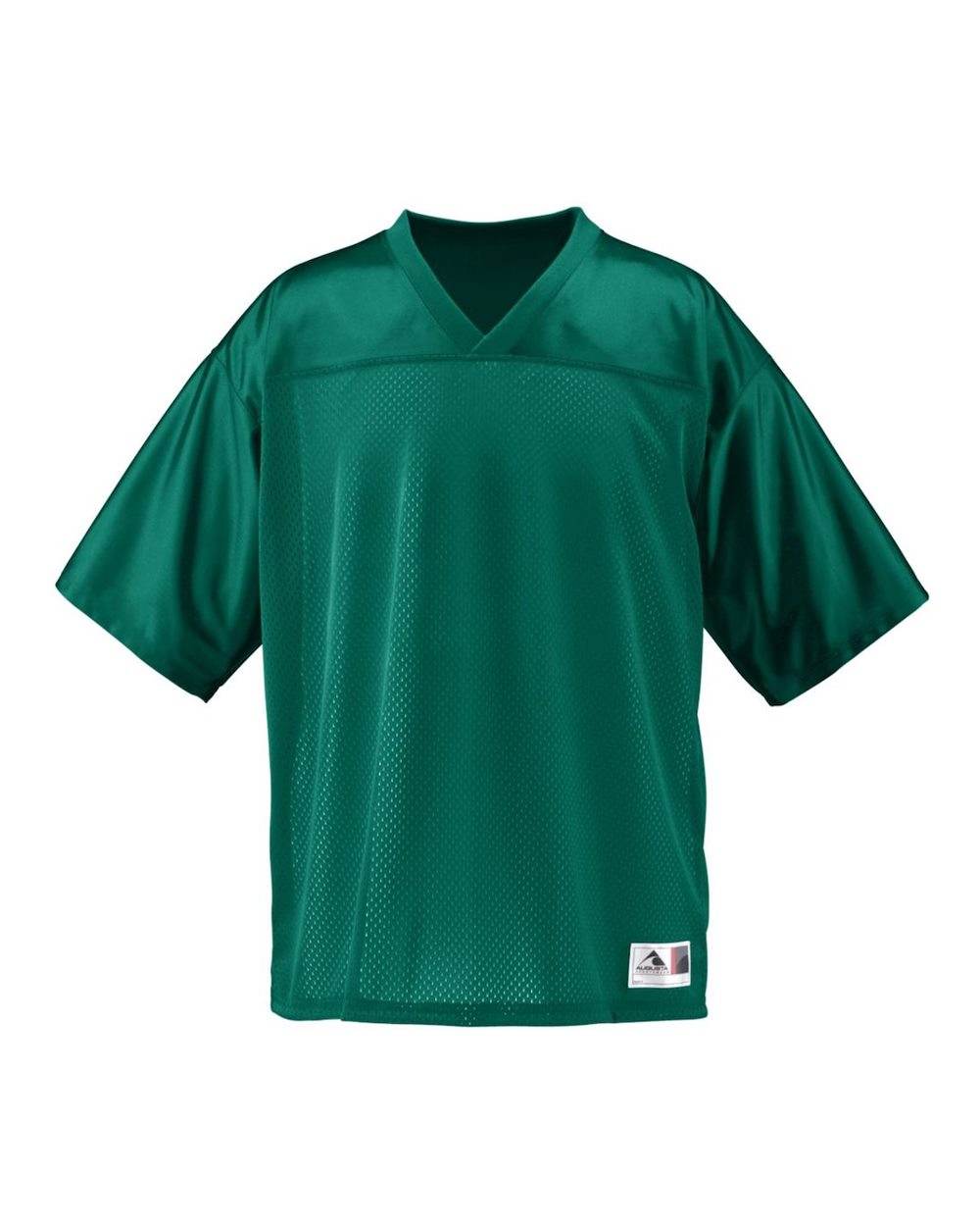 Custom men's stadium replica football jersey by Augusta Sportswear featuring personalized name and number in forest green.