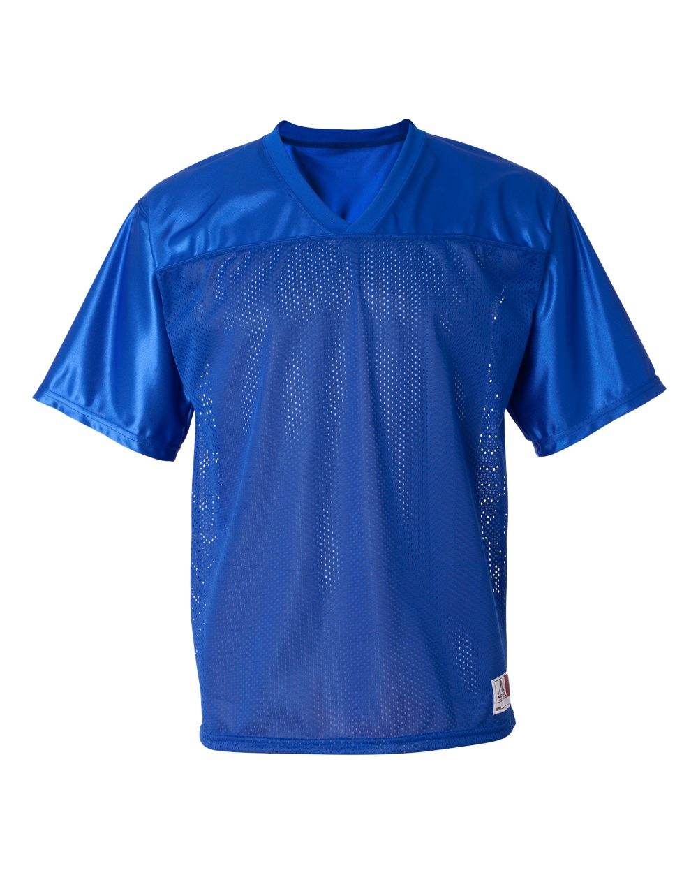 Men's custom printed football jersey by Augusta Sportswear featuring team name, player number, and personalized name in royal color.
