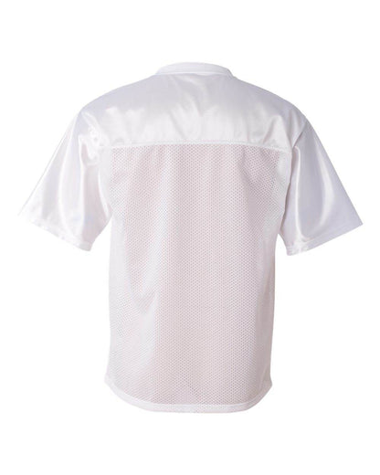 Men's white stadium replica football jersey by Augusta Sportswear with personalized name and number on the back.