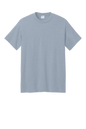 Port & Company recycled short sleeve tee in athletic heather, eco-friendly T-shirt with a custom print on the front.