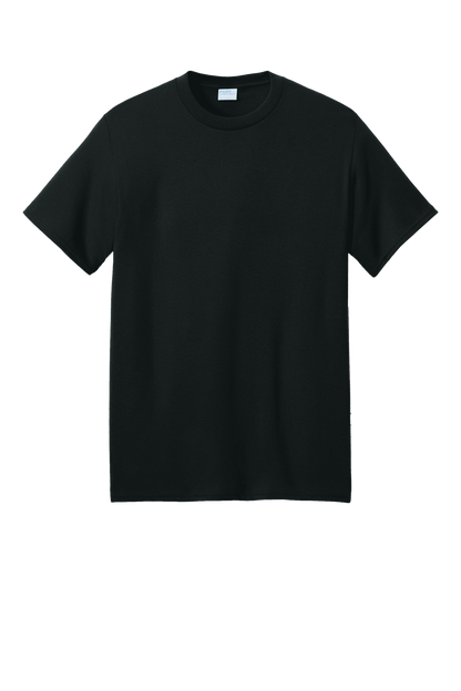 Black Port & Company Core Blend recycled short sleeve T-shirt with custom print, eco-friendly cotton blend fabric.
