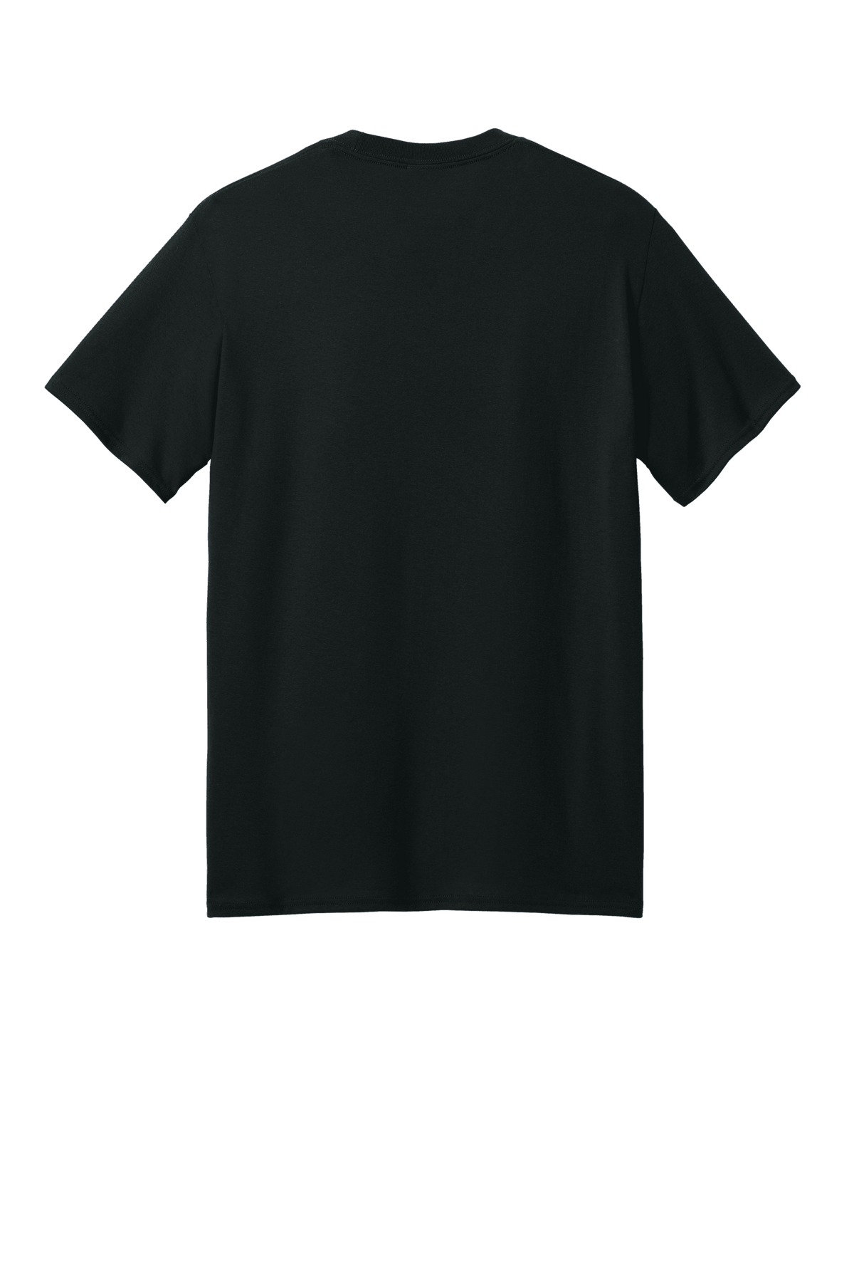 Black Port & Company® Core Blend recycled short sleeve T-shirt with custom print, shown from the back view.