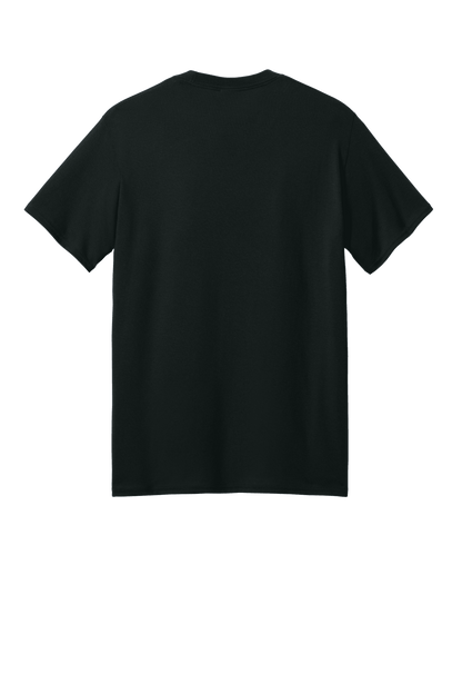 Black Port & Company® Core Blend recycled short sleeve T-shirt with custom print, shown from the back view.