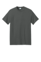 Charcoal Port & Company® Core Blend recycled short sleeve T-shirt with custom print, eco-friendly cotton blend fabric.