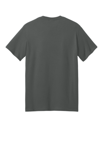 Port & Company eco-friendly charcoal recycled short sleeve t-shirt with custom print on the back.