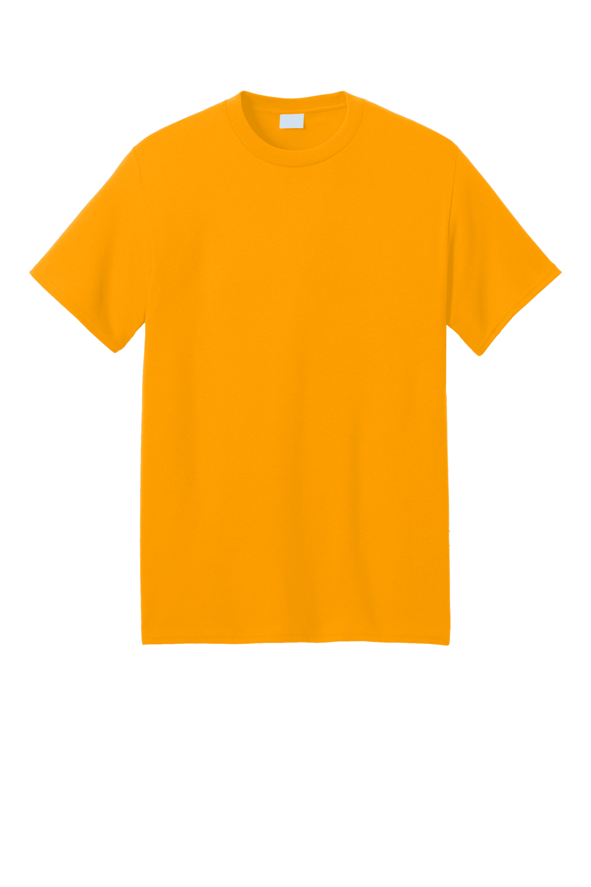 Port & Company eco-friendly short sleeve recycled T-shirt in gold with custom print, made from sustainable materials.