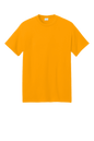 Port & Company eco-friendly short sleeve recycled T-shirt in gold with custom print, made from sustainable materials.