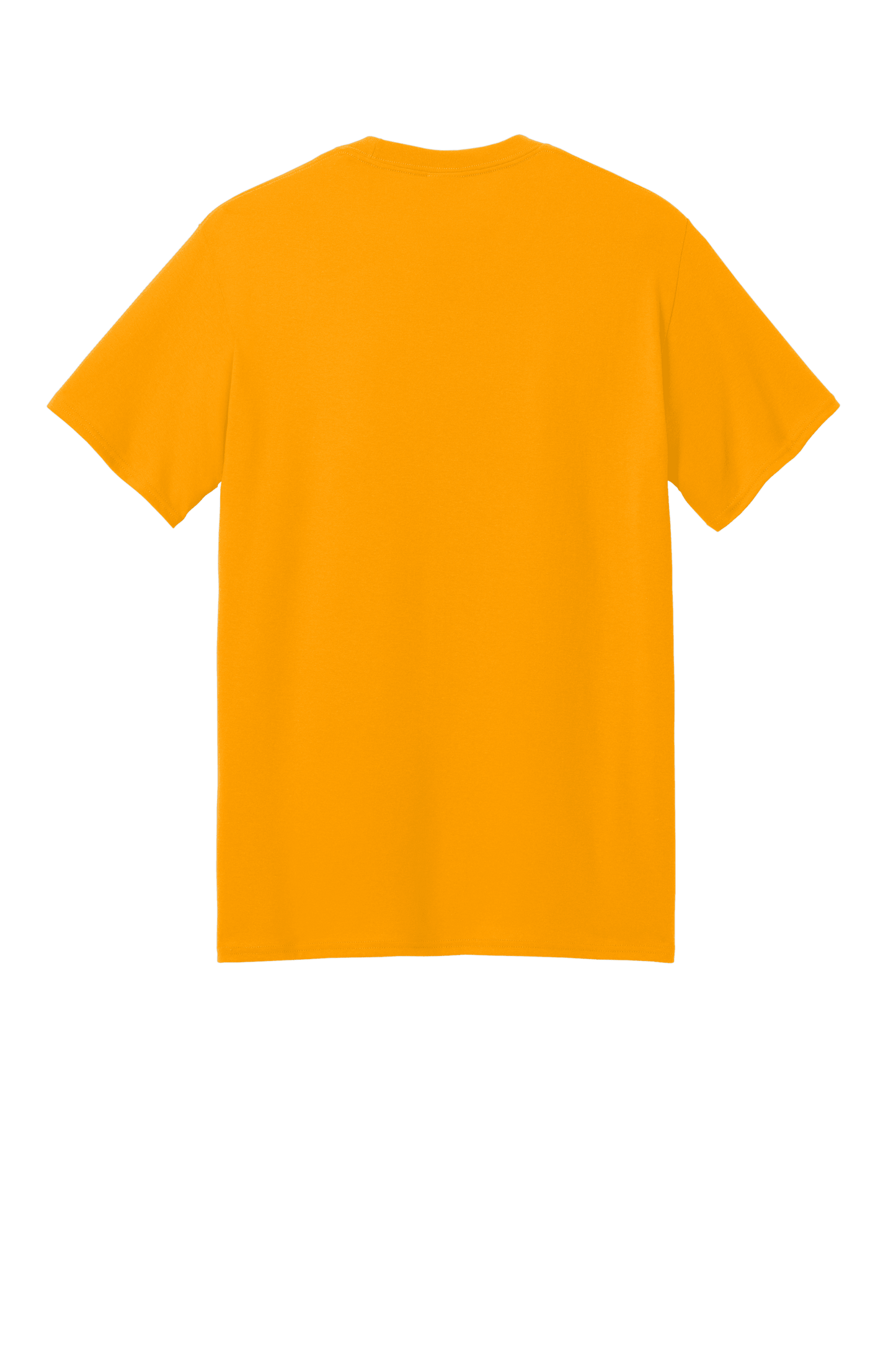 Port & Company eco-friendly recycled short sleeve T-shirt with custom print in gold on the back.