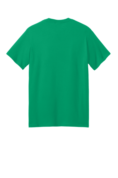 Port & Company® eco-friendly recycled short sleeve tee in green, showing the back print design on a casual eco-conscious T-shirt.