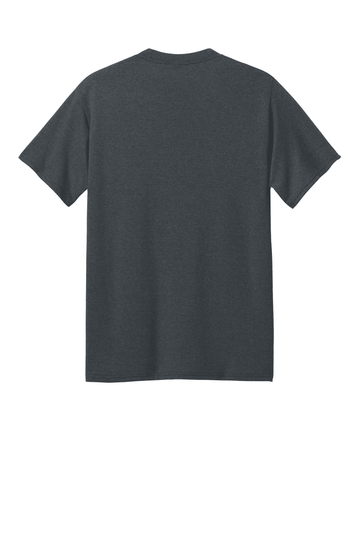 Port & Company eco-friendly heather grey recycled short sleeve T-shirt, front view showing the printed design.
