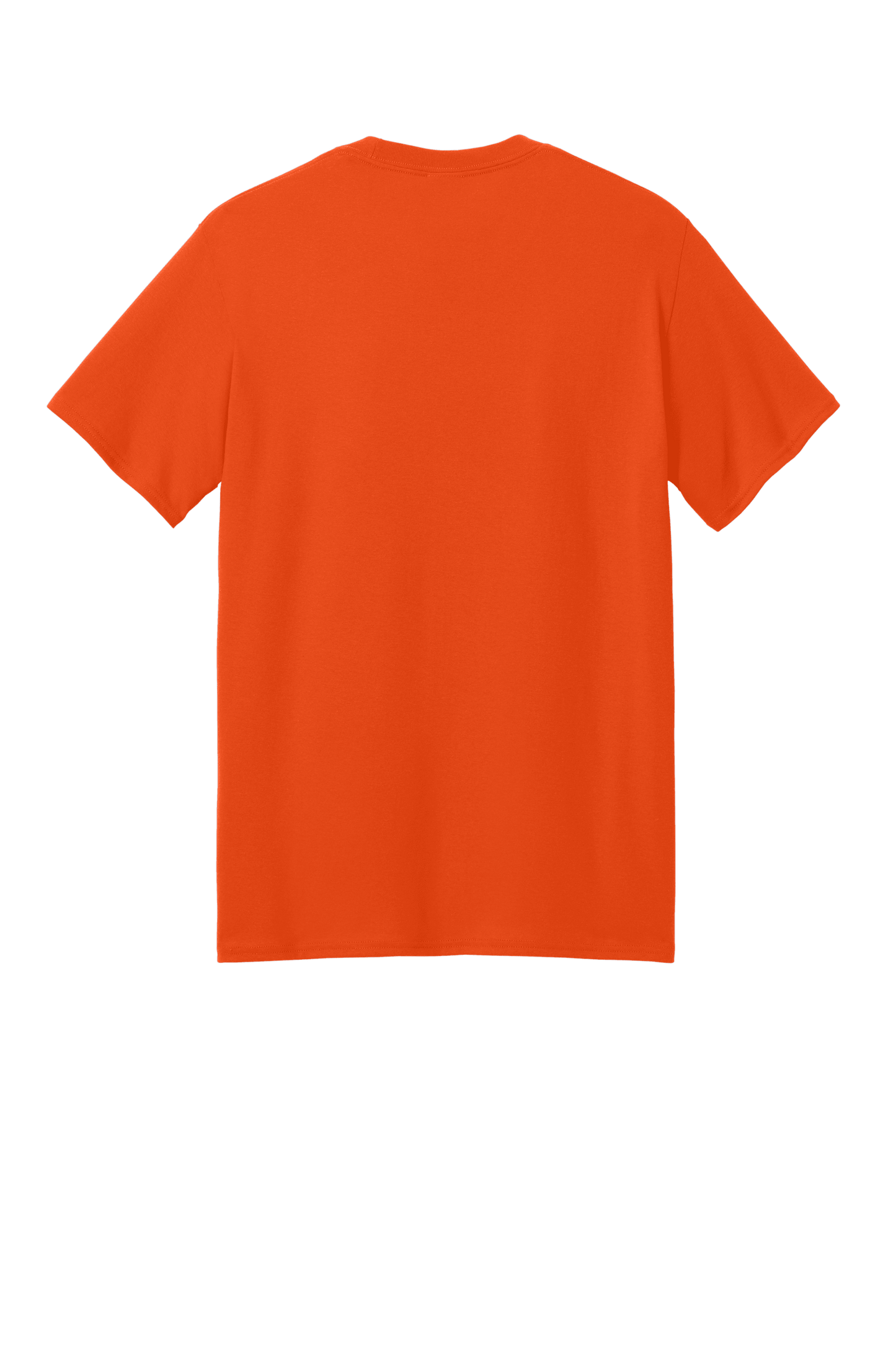 Port & Company® eco-friendly orange short sleeve recycled T-shirt, front and back print, casual unisex fit.