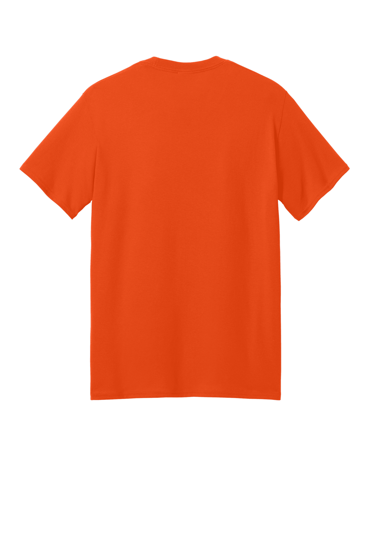 Port & Company® eco-friendly orange short sleeve recycled T-shirt, front and back print, casual unisex fit.