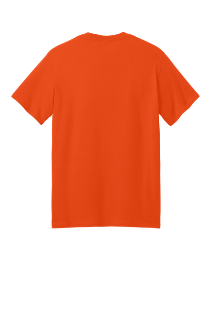 Port & Company® eco-friendly orange short sleeve recycled T-shirt, front and back print, casual unisex fit.