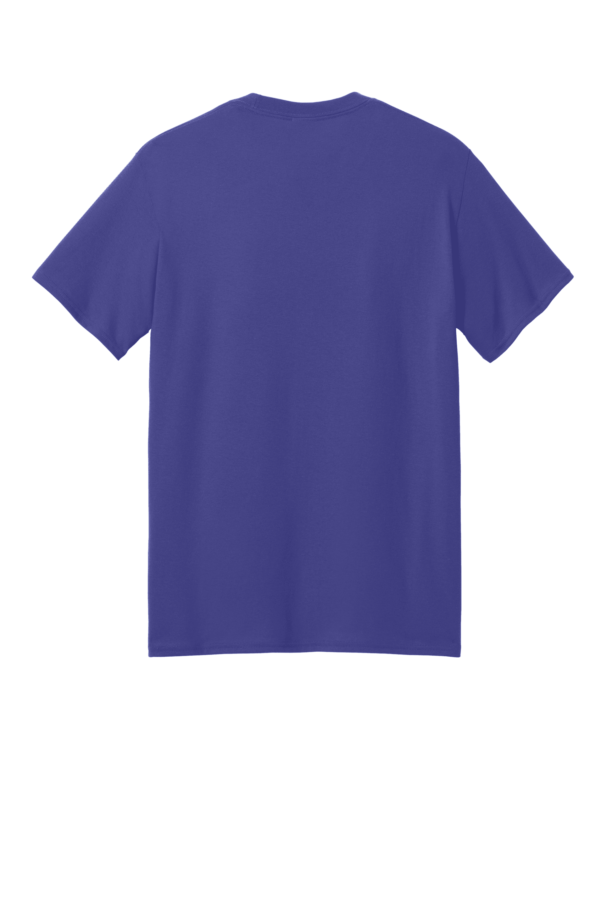 Port & Company® Core Blend recycled short sleeve T-shirt in purple, featuring a custom print on the back.